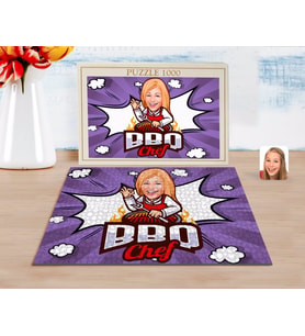 BK Gift Kişiye Özel Kadın Barbekü Chef Karikatürlü 1000 Parça Profesyonel Puzzle-1