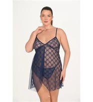 Arias Closet Büyük Beden Lacivert Gecelik 3046