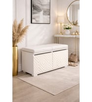 MURANO 80 cm Minderli Oturaklı Ayakkabılık  2 Kapaklı Beyaz Ayakkabı Dolabı Beyaz Deri Puflu Bench