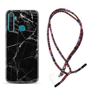 Realme 5i 5 Pro 6i 7 Pro 8 Kılıf Boyun Asklı Rasta Silikon Fragile Black Mermer 1378