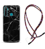 Realme 5i 5 Pro 6i 7 Pro 8 Kılıf Boyun Asklı Rasta Silikon Fragile Black Mermer 1378