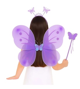 Lila Mor Kelebek Kız Seti - 50 Cm Kelebek Kanadı, Taç Ve Asa