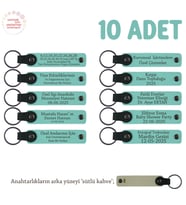 Seramik Atölyesi Öğrencilerine Anlamlı Hediye, 10'lu Set, Kişiye Özel Anahtarlık, Turkuaz & S Kahve