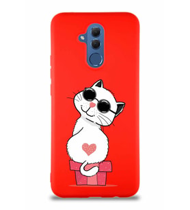 Huawei Mate 20 Lite Soft Premier Kapak Coolcat Tasarımlı Silikon Kılıf - Kırmızı (Şeffaf)