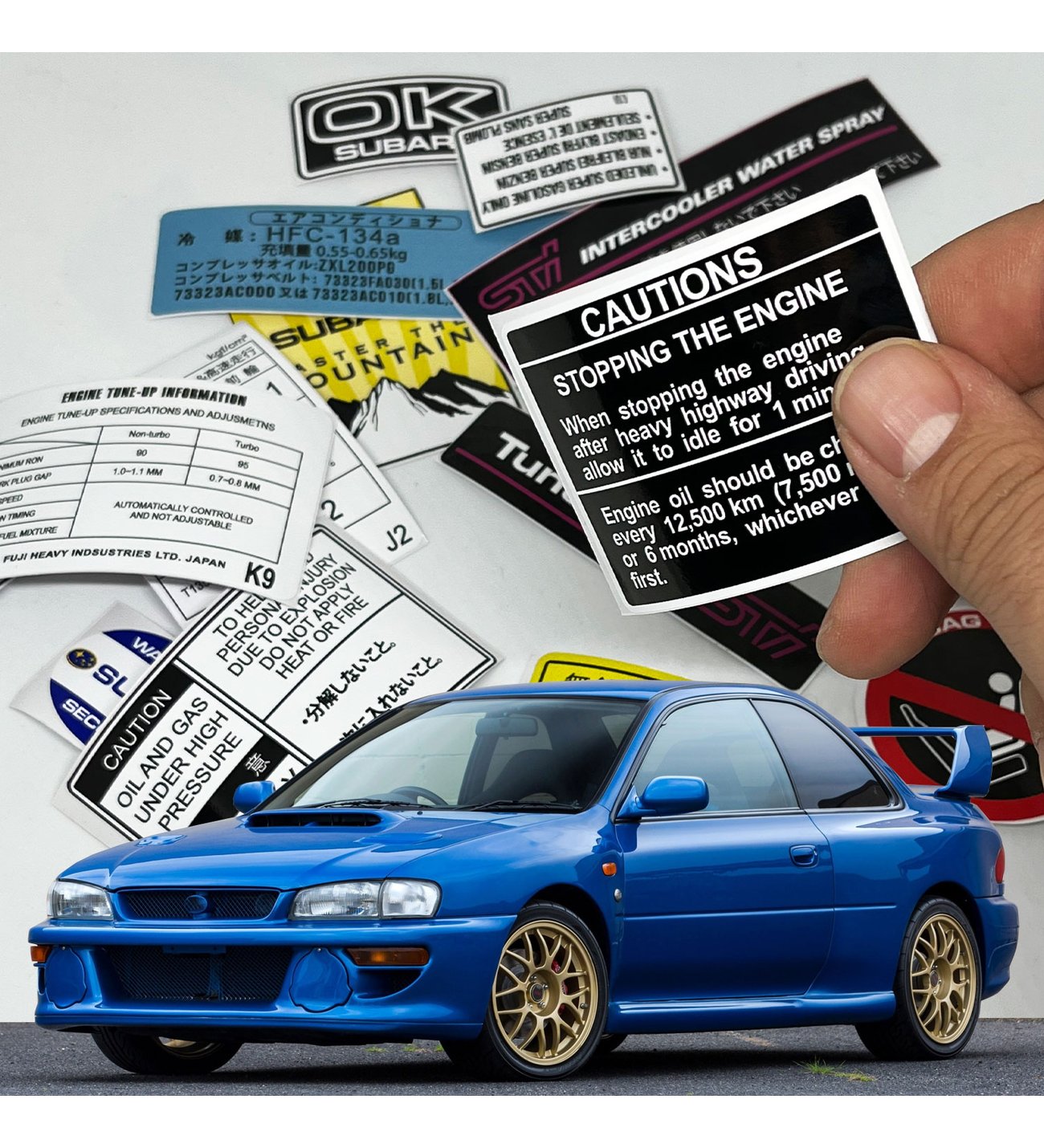 SUBARU IMPREZA GC8 WRIX STI 22B KAPUT ALTI UYARI ETİKET SETİ