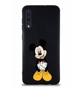 Samsung Galaxy A30S Soft Premier Kapak Mickey Mouse-A Tasarımlı Silikon Kılıf - Siyah (Şeffaf)
