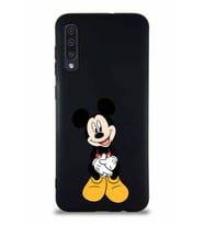 Samsung Galaxy A30S Soft Premier Kapak Mickey Mouse-A Tasarımlı Silikon Kılıf - Siyah (Şeffaf)
