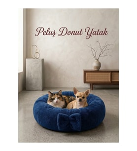 Rahat Pelüş Simit Yatak, Kedi ve Küçük Irk Köpekler İçin Mavi