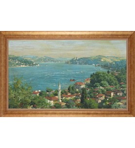 Çerçeveli Paspartulu Manzara Tablo bm1425 (Gold)
