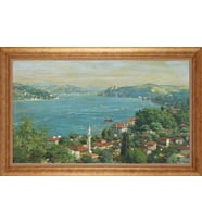 Çerçeveli Paspartulu Manzara Tablo bm1425 (Gold)
