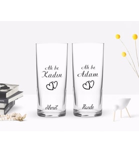 BK Gift Kişiye Özel Renkli Baskılı Ah Be Tasarımlı İkili Rakı Bardağı Seti-1 (Beyaz)