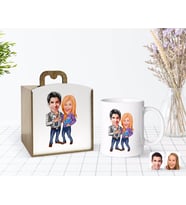 BK Gift Kişiye Özel Ahşap Kutuda Sevgililer Karikatürlü Beyaz Kupa Bardak-50