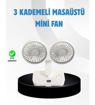 Sessiz Çalışan USB Şarjlı Çift Kafalı Masaüstü Fan - Ev ve Ofis İçin