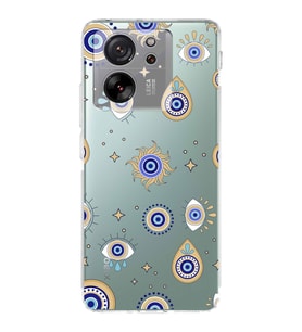 PrintiFy Xiaomi Mi 13T Pro ile Uyumlu Nazar Boncuğu 5 Baskılı Kamera Korumalı Şeffaf Silikon Kılıf