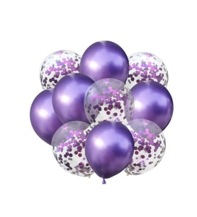 Konfetili Mor Balon Demeti 10 Adet