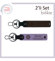 Dostlukları Güçlendiren Hediye, Gemi Figürlü Kişisel Anahtarlık Seti, Koyu Kahve-Mor Menekşe