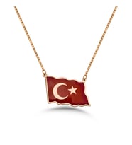 Türk Bayrağı Mineli Gümüş Kolye - Rose