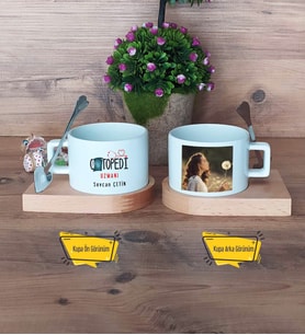 Ortopedi Uzmanı Kupa Bardak Ahşap Altlıklı Kısa Fotoğraflı Tıp Bayramı Hediyesi