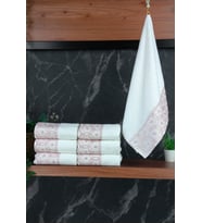 Dantelli Güpürlü Lüks %100 Pamuk Çeyizlik 6 lı El Yüz Havlu Seti 40X70 - Pembe - 4400