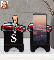 BK Gift Kişiye Özel Plakalı Kadın Ford Focus Karikatürlü Ahşap Biblo Telefon Standı-1