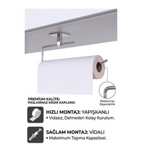 Krom Solo Havluluk Rulo Havlu Tutucu Yapışkanlı