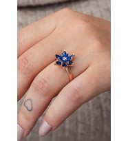 925 Ayar Gümüş Ayarlanabilir Rose Kaplama Mavi Lotus Çiçeği Yüzük