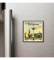 Belçika Belgium - Posta Pulu Temalı Ülke - Baskılı Buzdolap Magneti Kare - 9x9 cm