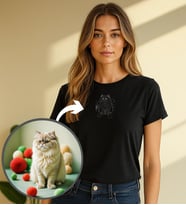 BK Gift Kişiye Özel Evcil Hayvan Line Art Tasarımlı Kadın Tişört, Sevgiliye Hediye, Arkadaşa Hediye, Trend T-Shirt (Siyah)
