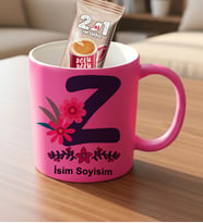 Kişiye Özel İsimli ve Baş Harfli Pembe Kupa Bardak Hediye Ve Hediye Nescafe