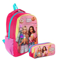 Coral High İlkokul/Ortaokul Sırt Çantası ve İki Bölmeli Kalemlik Seti - Kız Çocuk - Pembe Kırmızı Fashion Girl