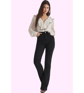 Kadın Denim Flare Jean Pantolon Yüksek Bel Rahat Kesim Günlük Hafta Sonu Dayanıklı Malzeme (Siyah)