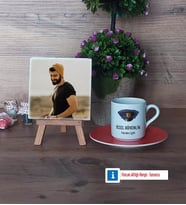 Özel Güvenlik Görevlisi Fotoğraflı Dekoratif Taş, Ahşap Altlıklı Türk Kahvesi Fincanı Hediye (Model 8)