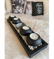 Siyah 5'li Tealight Mumluk Set,Tealight Mumlar ve Beyaz Taşlar Dahildir !