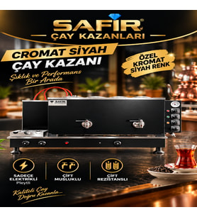 SAFİR 4 GÖZLÜ KROMAT SİYAH TAM OTOMATİK ÇAY KAZANI SADECE ELEKTRİKLİ PLEYTLİ ÇAY MAKİNESİ ÇAY SEMAVERİ