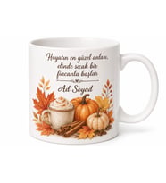 Pumpkin Spice Latte Temalı Baskılı Kupa Bardak Sonbahar Hediye Kahve