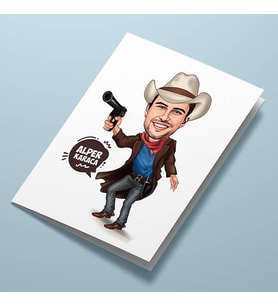 Kişiye Özel Yakışıklı Kovboy Karikatürlü Tebrik Kartı
