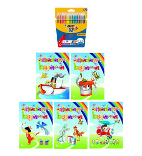 3-6 Yaş Arkadaşım Boyama Kitapları 5li +Bic Kids 12li Keçeli Boya (Beyaz)