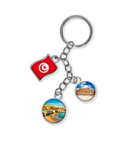 Tunus Üçlü Epoksi Metal Çift Taraflı Damla Anahtarlık Tunisia (Çok Renkli)