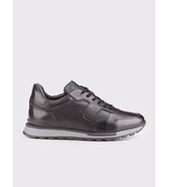 Erkek Hakiki Deri Siyah Kürklü Bağcıklı Sneaker Spor Ayakkabı