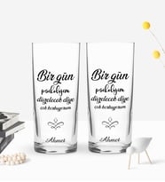 BK Gift Kişiye Özel Renkli Baskılı Bir Gün Psikolojim Tasarımlı İkili Rakı Bardağı Seti-1 (Beyaz)
