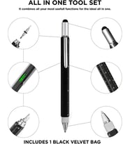 Mühendis Kalemi Su Terazili Cetvelli Tornavidalı Touchpen Siyah