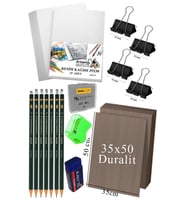 Karakalem Eskiz Çizim Seti Durolit Seti 35x50 cm 1 Paket Resim Kağıdı Dereceli Kalem Seti Hamur Silgi Sınav Silgisi (Naturel)