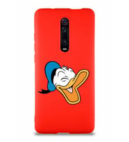 Xiaomi Mi 9T Soft Premier Kapak Donald Duck-E Tasarımlı Silikon Kılıf - Kırmızı (Şeffaf)