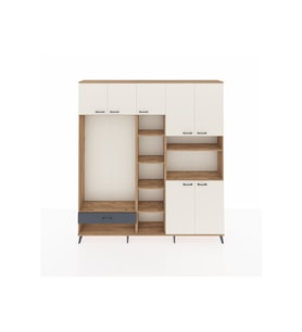 Arges Dolap 11 Raflı Tek Çekmeceli 7 Kapaklı 220x30x243 Çam-Aytaşı/Antrasit