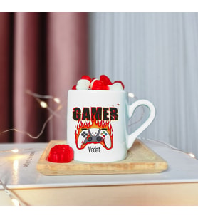 Gamer Oyuncu Tasarımlı Ahşap Tabaklı Kişiye Özel Türk Kahvesi Fincanı
