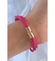 Pembe Renk Zirkon Taşlı Deri Çoklu Bileklik - TJ-BB6352