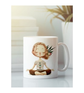 Beyaz Kupa Bardak G144 Yoga Meditasyon Om