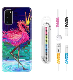 Samsung A02S A03S A10 A12 A13 A21S A22 Kılıf Kablo Koruma Spiral Silikon Queen Flamingo 1748