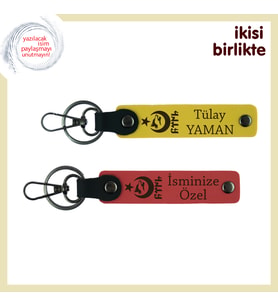 Aşkına Anlamlı Hediye, Ayyıldız Kurt Göktürklü Kişiye Özel Deri Anahtarlık Takımı, Sarı-Nar Çiçeği
