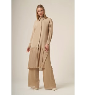 FTZ Women Kadın Şifon Detay Takım Beige 31331